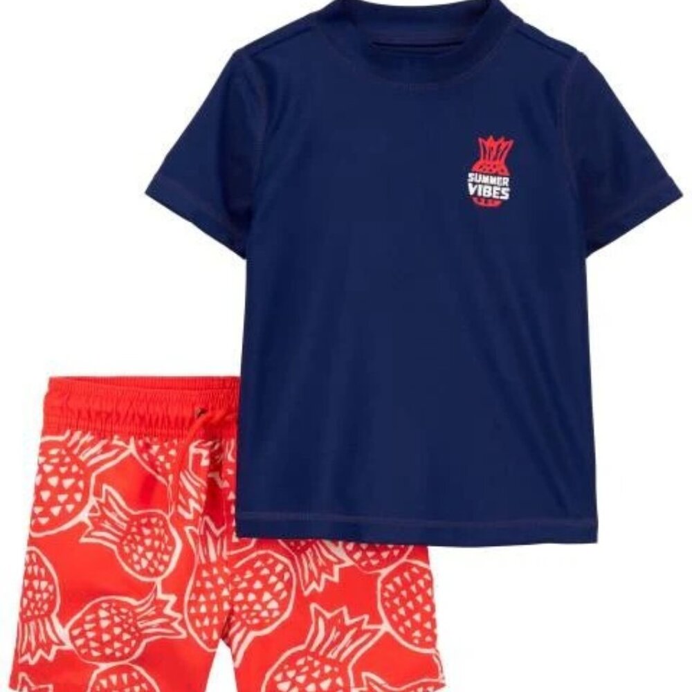 CARTERS Baby Boy 3 Months Pineapple Scuba Rash Guard Top & Shorts Swim Set